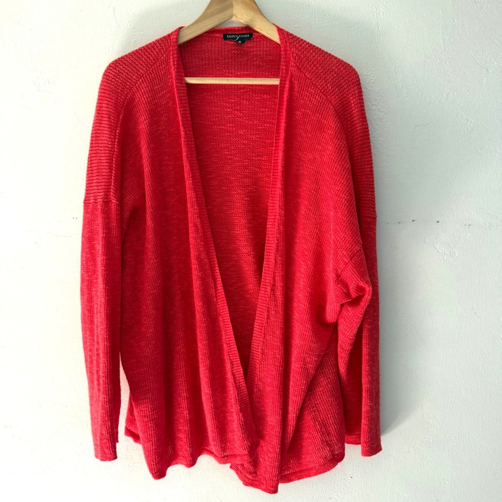 Eileen Fisher Womens 2X Knit Open
Cardigan Linen Blend Orange Lagenlook